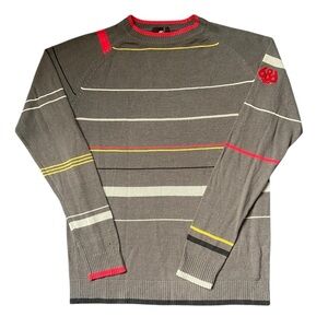 686 Sweater Mens L Black Wool Blend Striped Pullover Crew Neck Lightweight